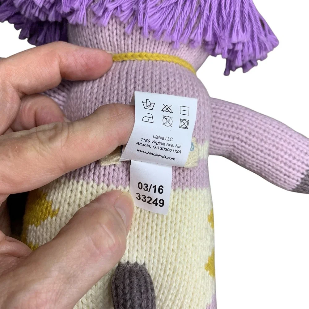 Blabla Kids Knit Doll‎ Plush Toy Purple Hair Yellow Bow Striped Outfit 14
